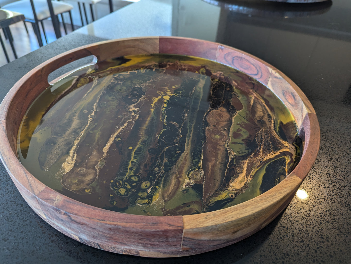 Tiger eye, acacia wood serving tray