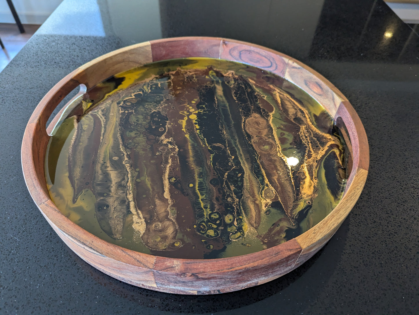 Tiger eye, acacia wood serving tray