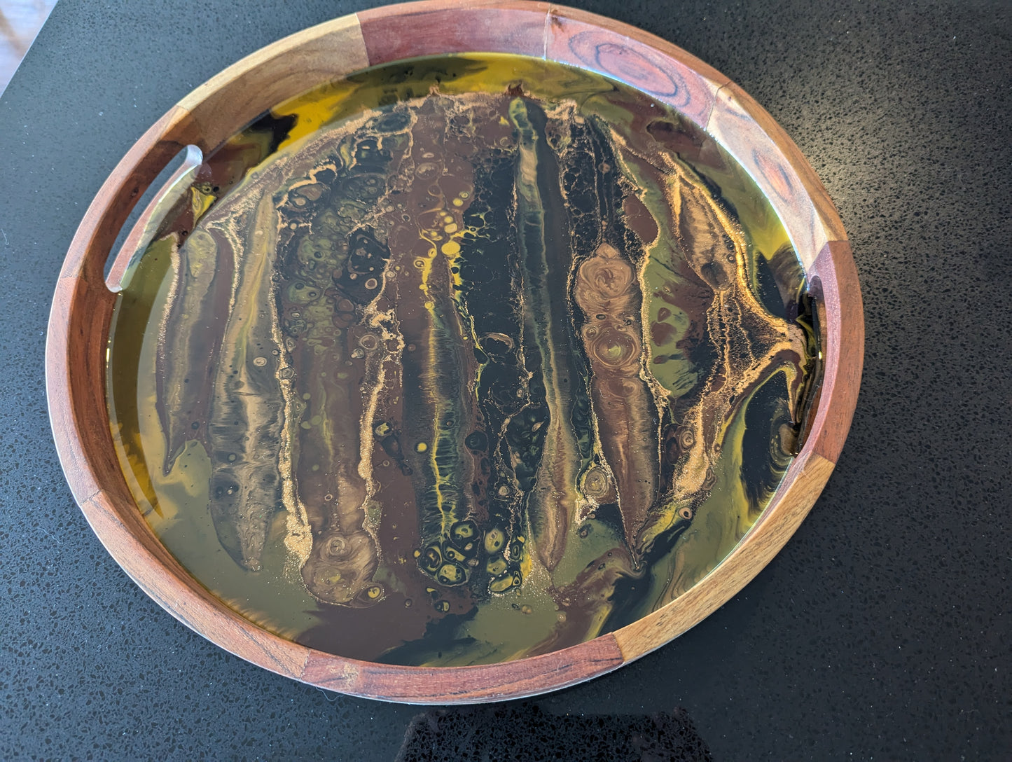 Tiger eye, acacia wood serving tray