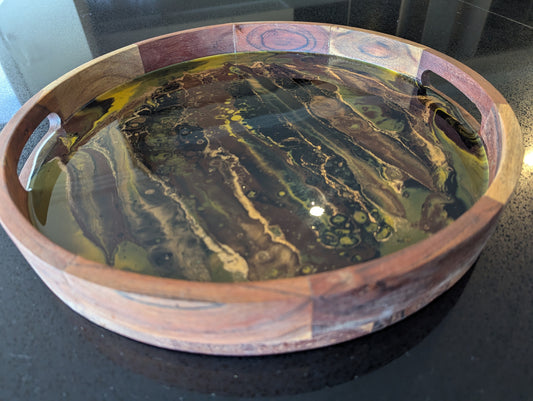 Tiger eye, acacia wood serving tray